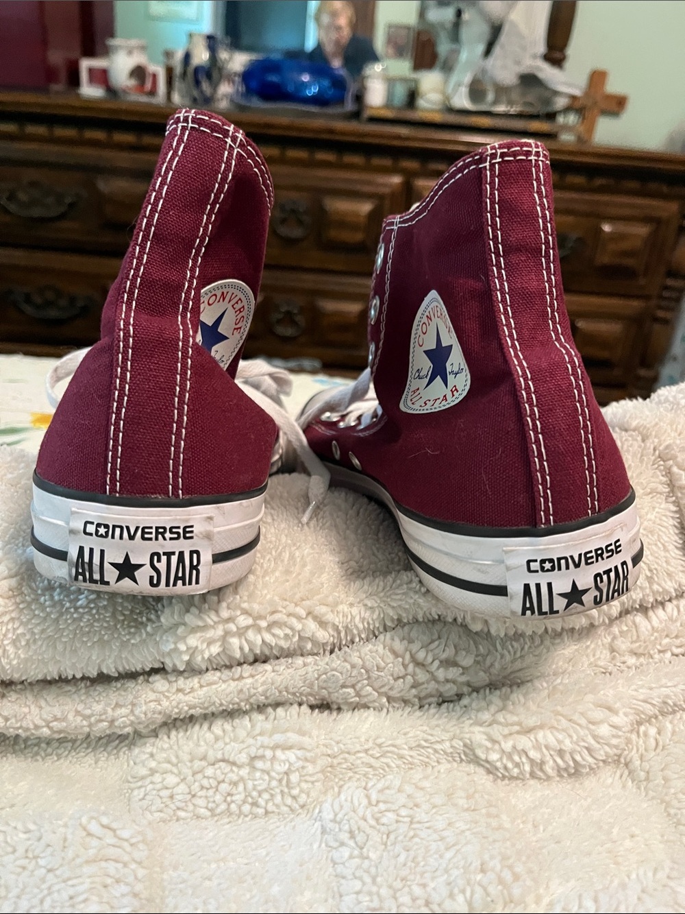 Converse High Top Sneakers - Maroon with White Accents - Picture 2 of 5